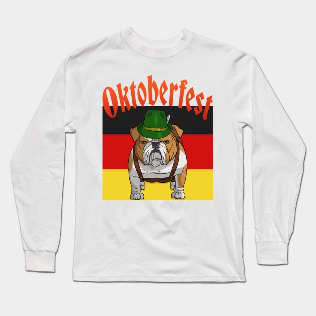 English Bulldog Lederhosen Alpine Oktoberfest Long Sleeve T-Shirt by Noseking